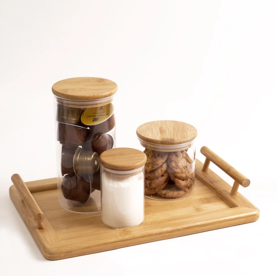 Kit Café Completo em Bambu | Bandeja e Potes para Armazenamento Casa Trezz