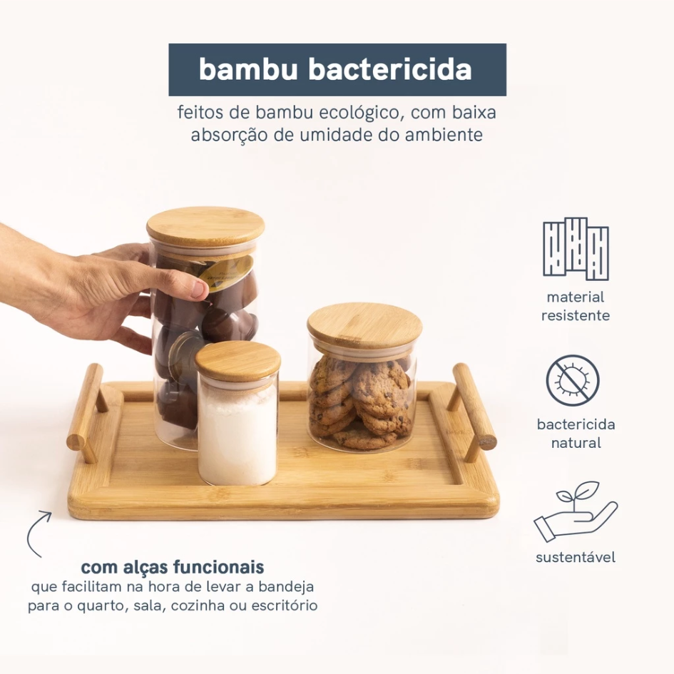 Kit Café Completo em Bambu | Bandeja e Potes para Armazenamento Casa Trezz
