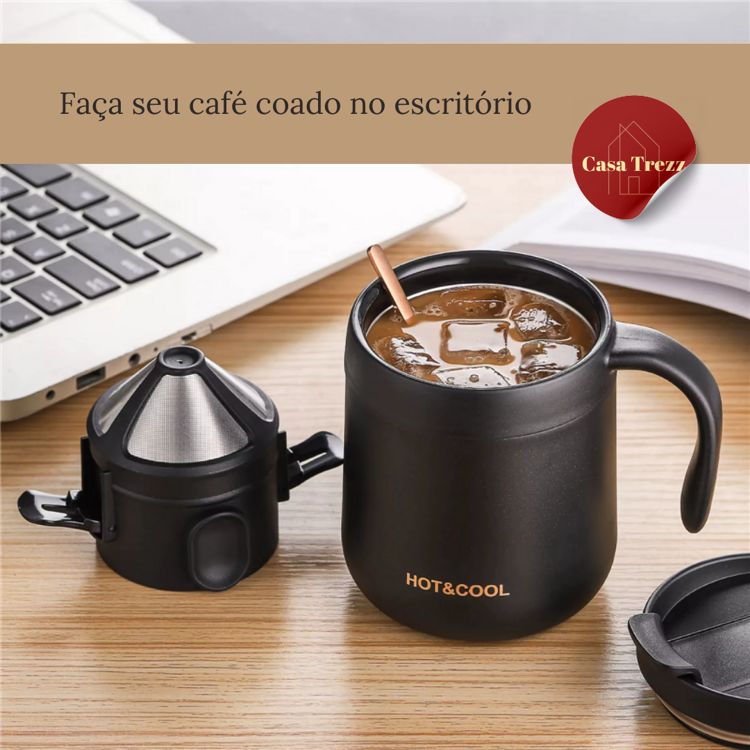 Conjunto Filtro e Caneca ou Copo Térmico em Aço Inox | Café e Chá com Casa Trezz
