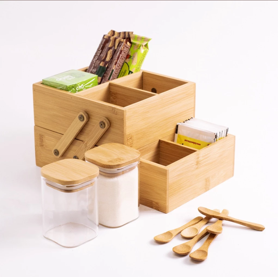 Kit Bambu: Caixa, 2 Potes 200ml e 6 Mini Colheres Casa Trezz