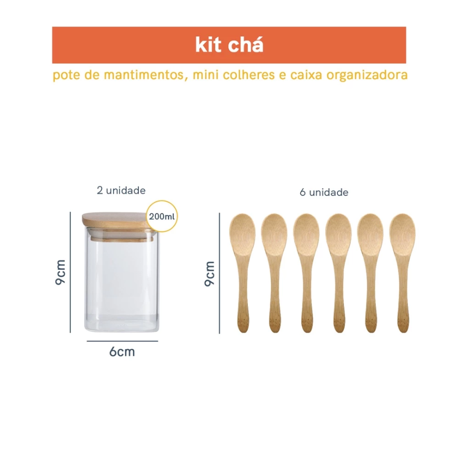 Kit Bambu: Caixa, 2 Potes 200ml e 6 Mini Colheres Casa Trezz
