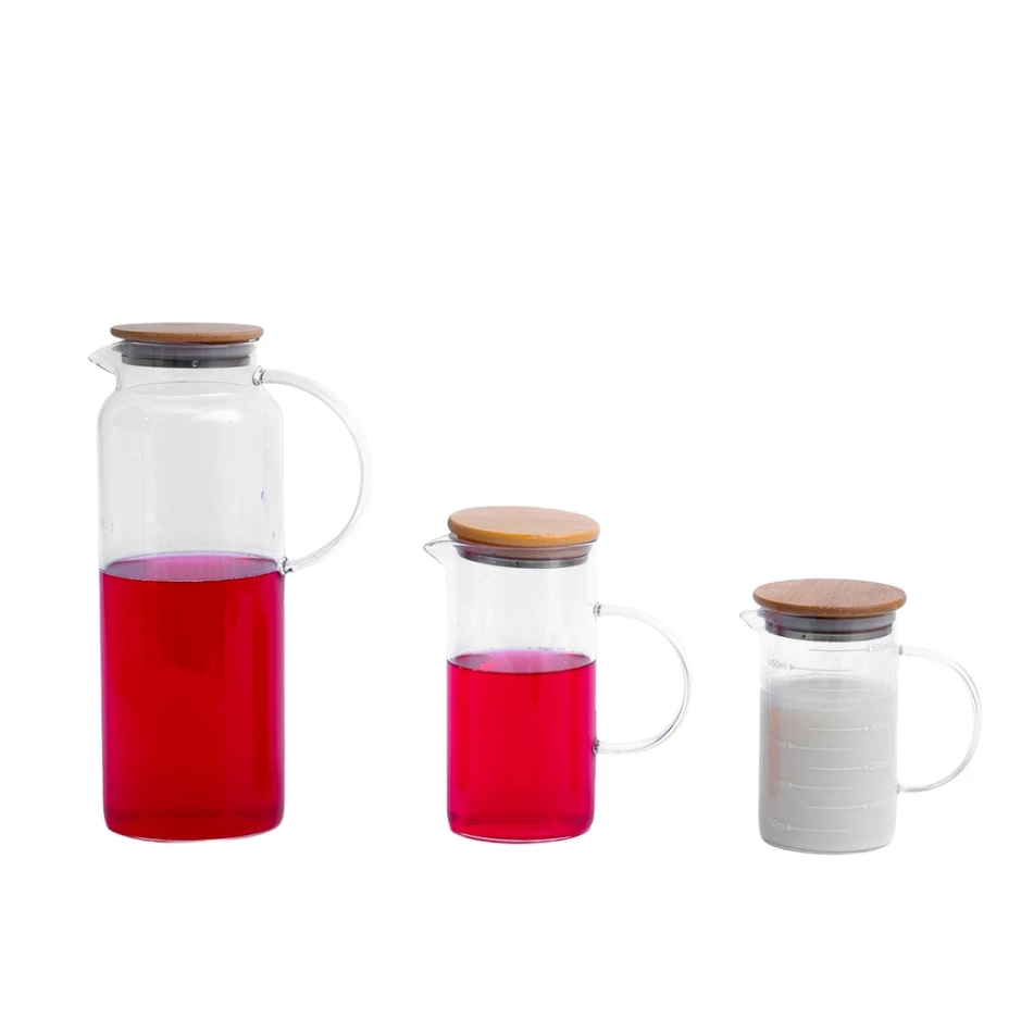 Kit 3 Jarras de Vidro Borossilicato com Tampa de Bambu | Para Sucos e Bebidas Casa Trezz