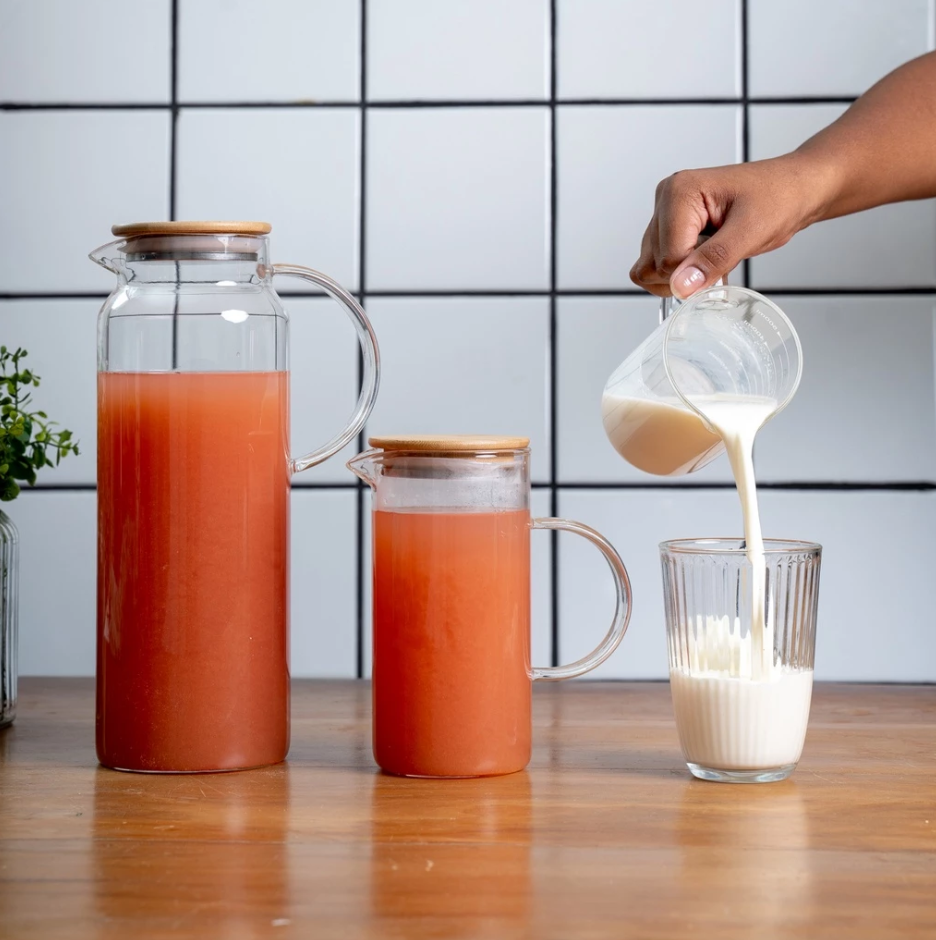 Kit 3 Jarras de Vidro Borossilicato com Tampa de Bambu | Para Sucos e Bebidas Casa Trezz