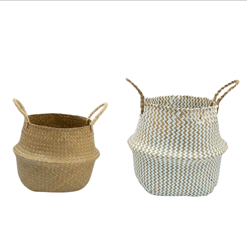 Kit 2 Cestos Organizadores Multiuso Decorativo Branco e Natural Seagrass