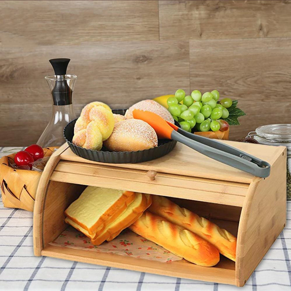 Porta Pão de Bambu com Tampa Retrátil | Frescor e Organização para Sua Cozinha | Casa Trezz