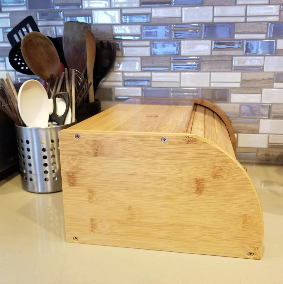 Porta Pão de Bambu com Tampa Retrátil | Frescor e Organização para Sua Cozinha | Casa Trezz