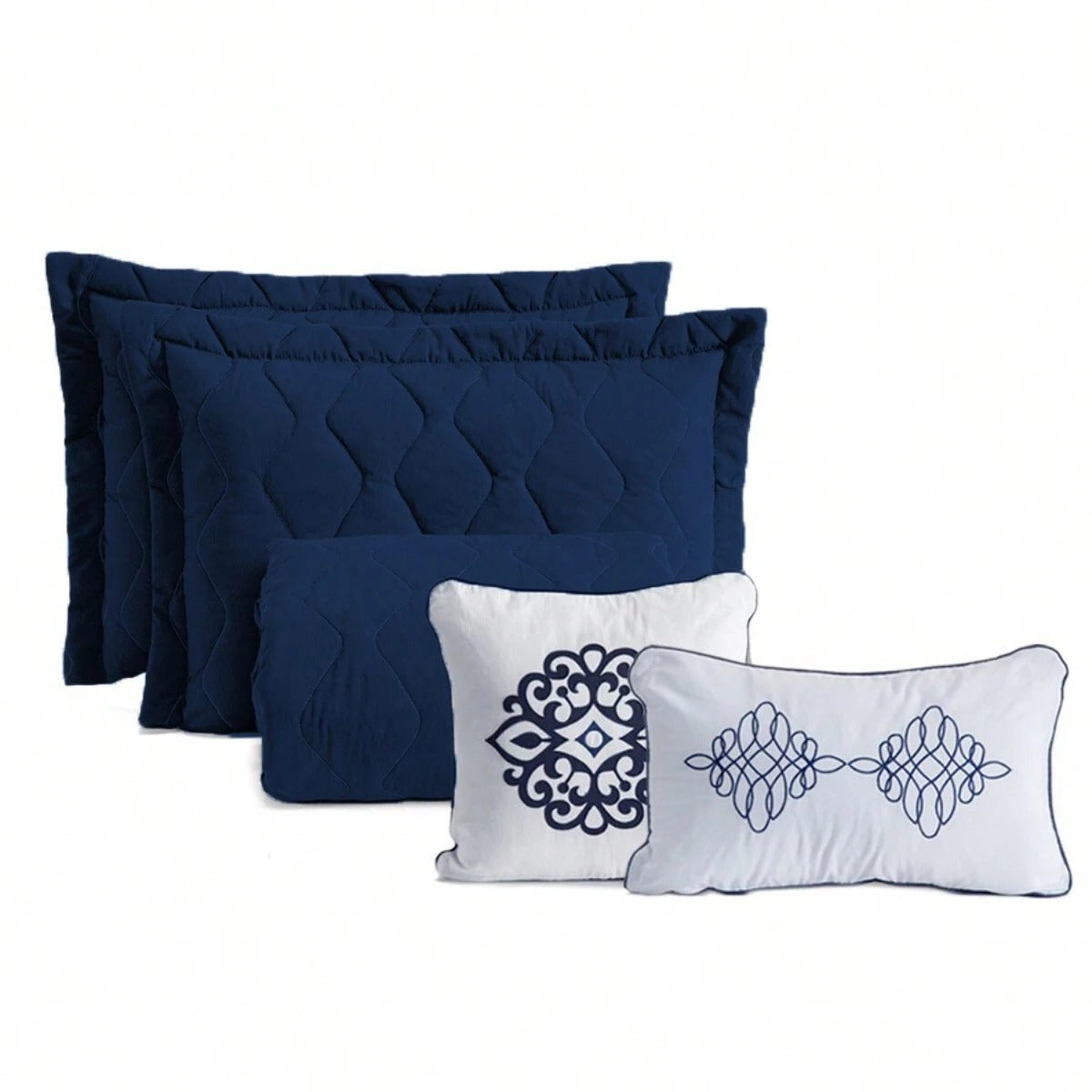 Cobre Leito Queen Marrocos 180 Fios Azul | Kit 7 Peças em Percal | Elegância e Conforto Casa Trezz