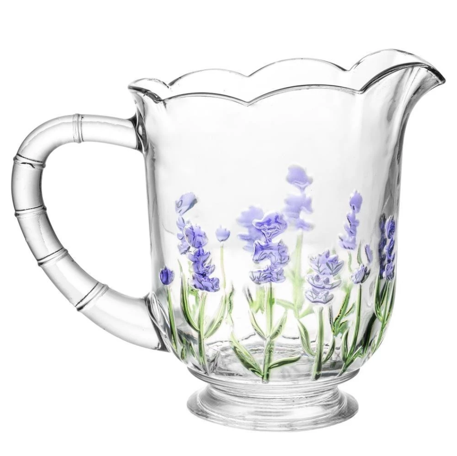 Jarra de Cristal 1,3L e 6 Taças | Design Lavanda Pintado à Mão | Casa Trezz