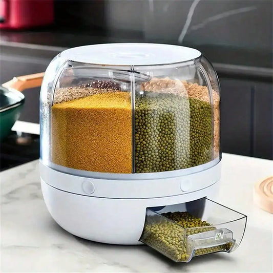 Dispenser giratório 360 graus com 6 compartimentos para grãos, cereais e arroz
